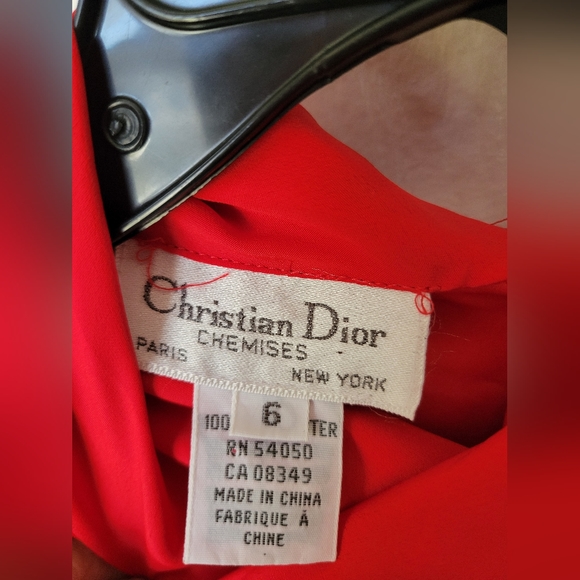 Vintage 80s Christian Dior Chemises Red Mock Neck Blouse Button Back Secretary 6 - Picture 3 of 7